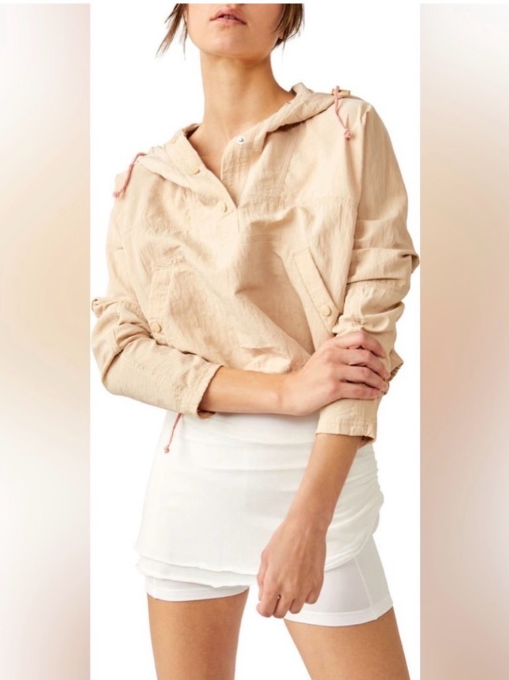 Free People Movement Ride The Wave Cropped Hooded Jacket Beige Small - Picture 2 of 7
